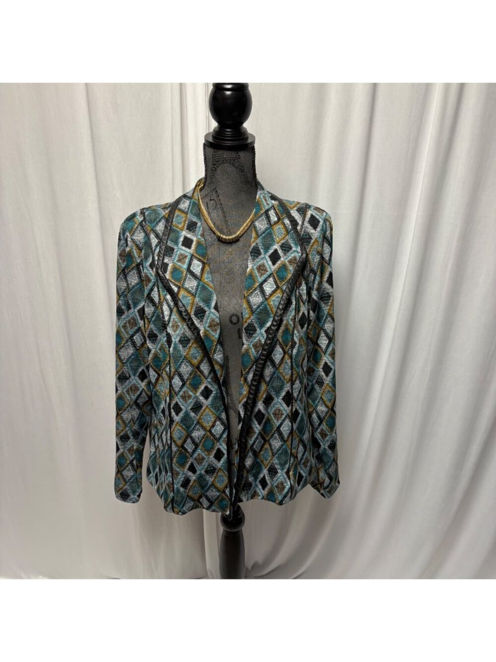 Christopher and Banks Blazer Womens Size Large Diamond Pattern Open Front Jacket